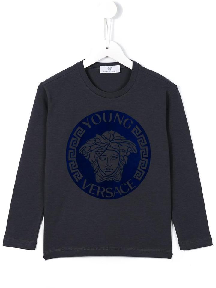 Young Versace Medusa Logo Print Top, Boy's, Size: 8 Yrs, Grey