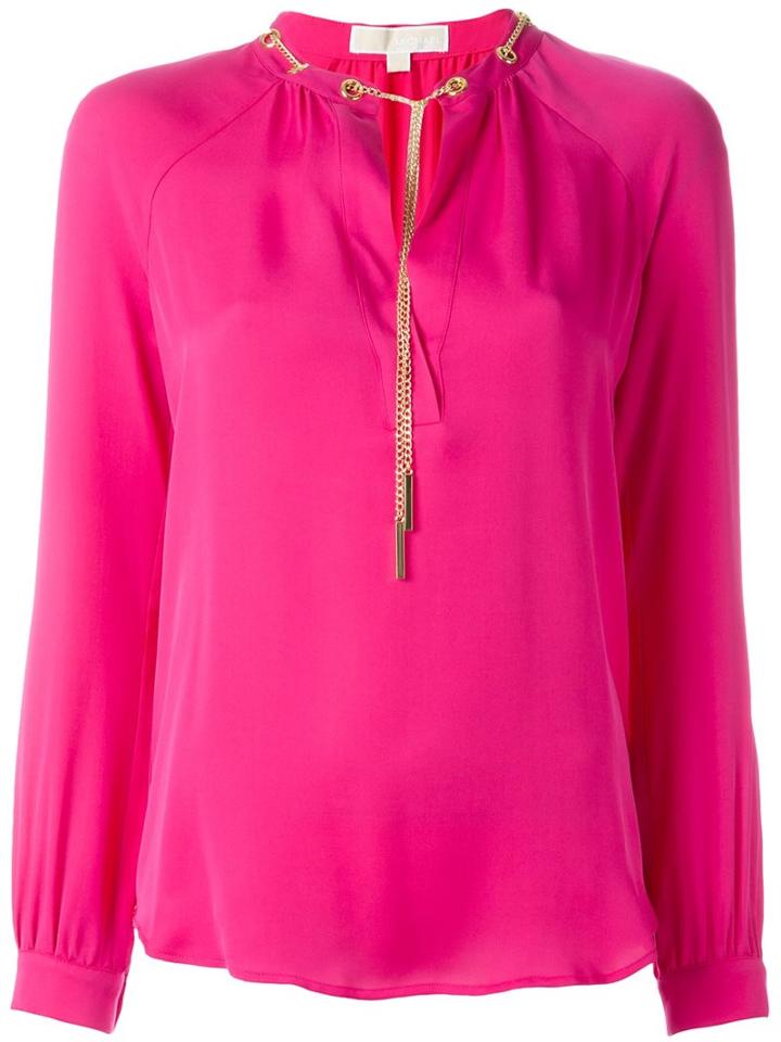 Michael Michael Kors Chain-neck Blouse, Women's, Size: Medium, Pink/purple, Silk