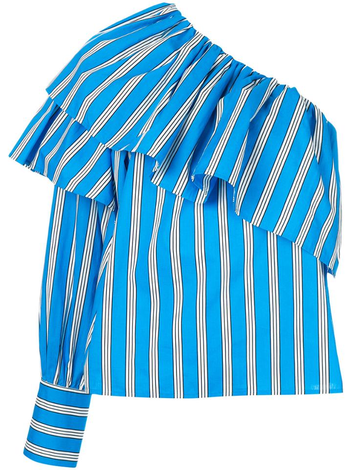 Msgm Asymmetric Ruffle Trim Shirt - Blue