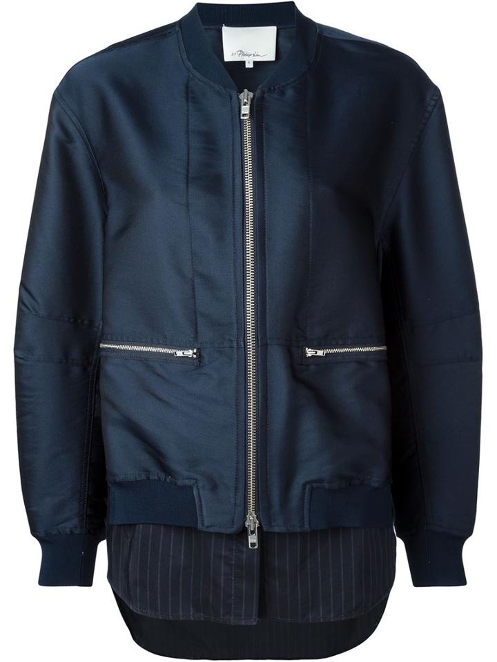 3.1 Phillip Lim Shirt Tail Bomber Jacket, Women's, Size: 2, Blue, Polyester/silk/viscose/spandex/elastane