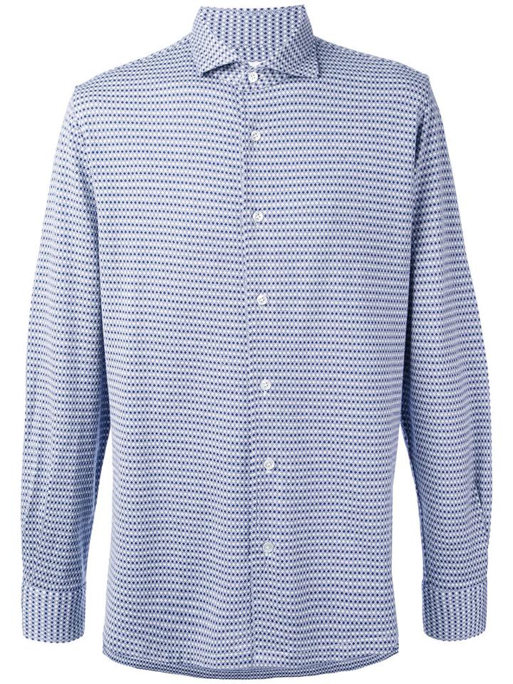 Barba - Geometric Print Shirt - Men - Cotton - 41, Blue, Cotton