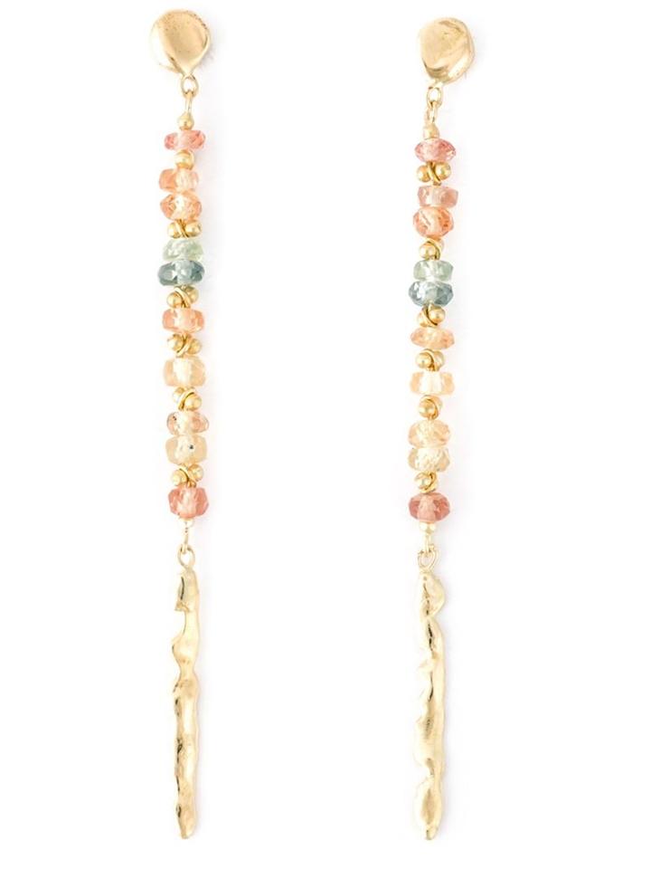Natasha Collis Peach Sapphire Drop Rod Stud Earrings