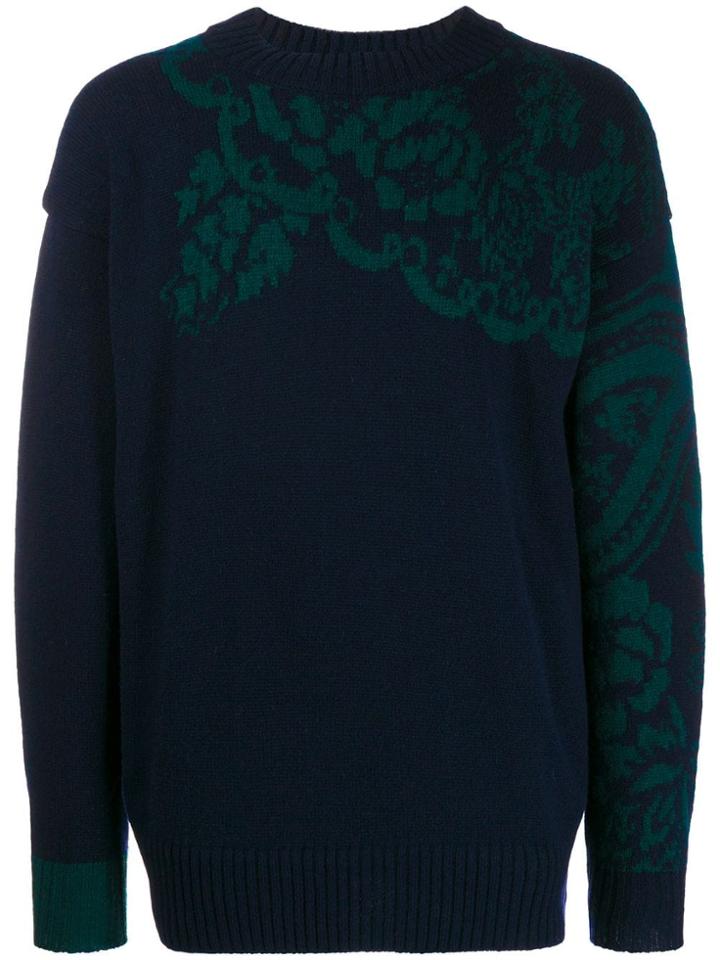 Sacai Floral Knitted Jumper - Blue