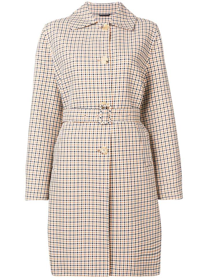 Ermanno Scervino Checked Belted Trench Coat - White