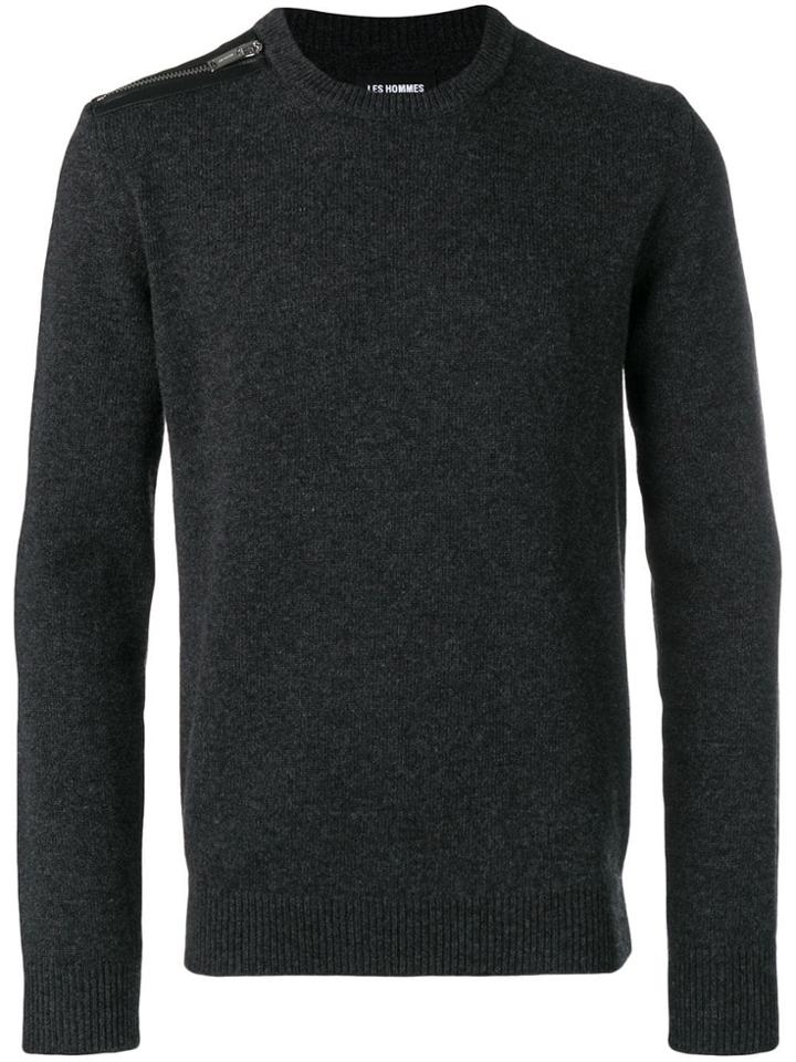 Les Hommes Zipped Shoulder Knit Sweater - Grey