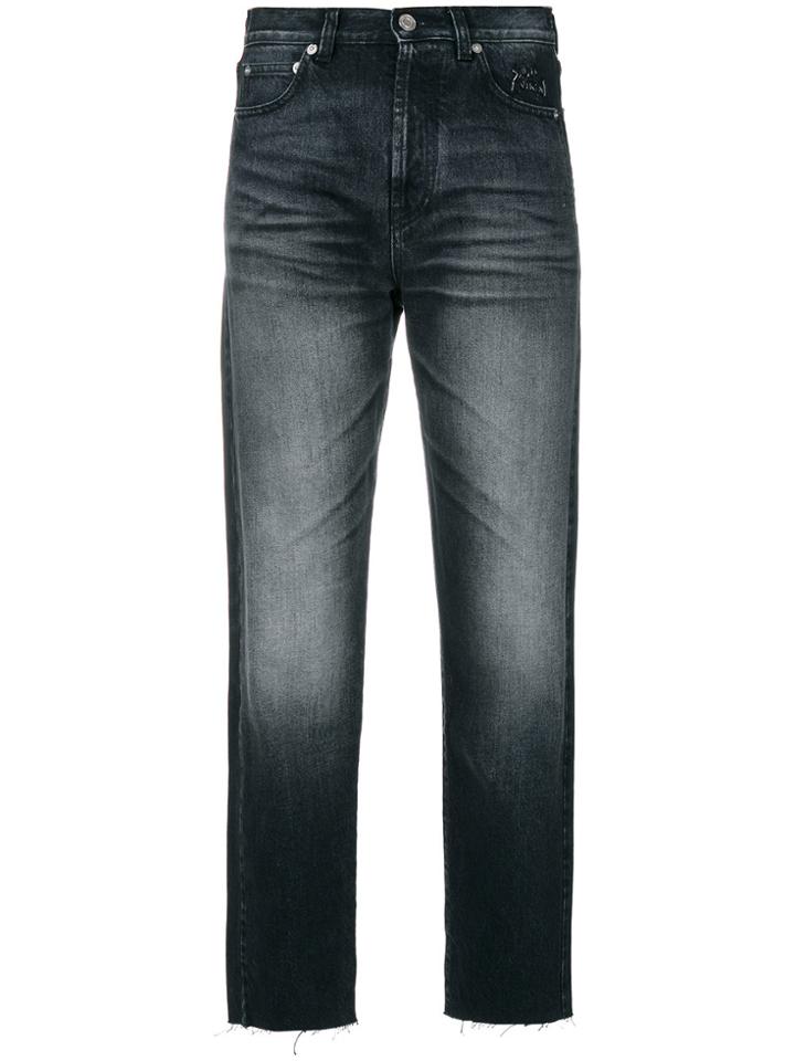 Saint Laurent Cropped Jeans With Raw Edge - Black
