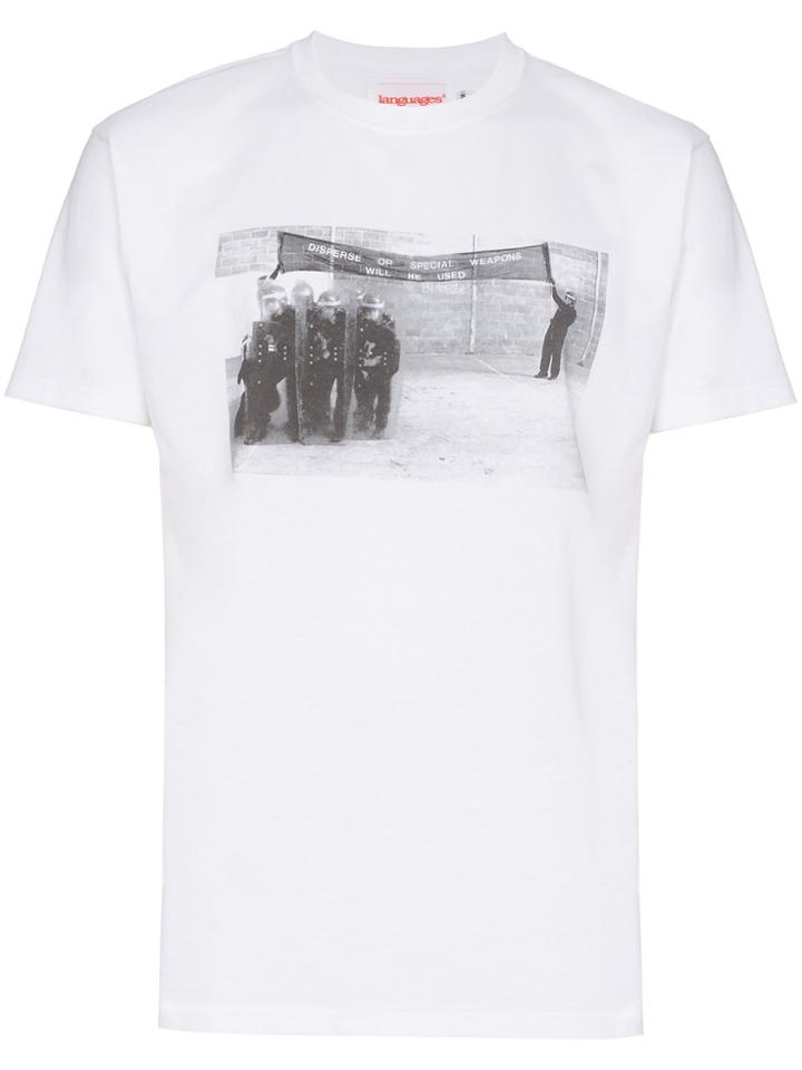 Languages Riot Print Short Sleeve Cotton T Shirt - White