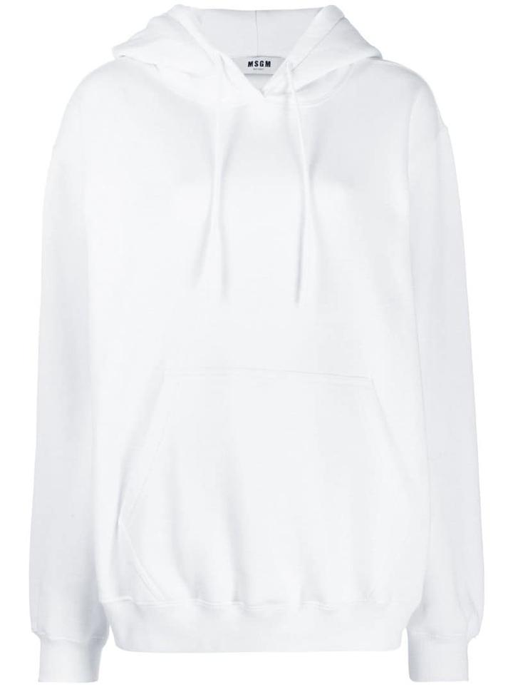 Msgm Oversized Logo Drawstring Hoodie - White