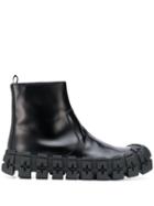Prada Deconstructed Chunky Leather Boots - Black
