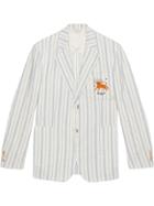 Gucci Striped Silk Linen Jacket With Feline - White