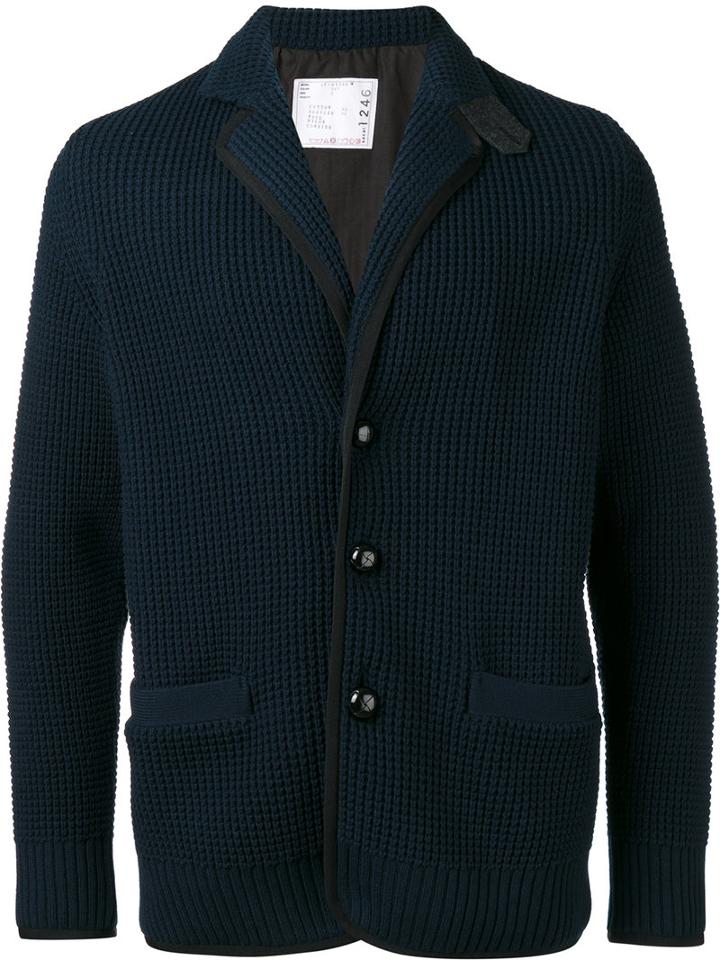 Sacai Chunky Knit Cardigan, Men's, Size: 3, Blue, Cotton/acrylic/wool/nylon