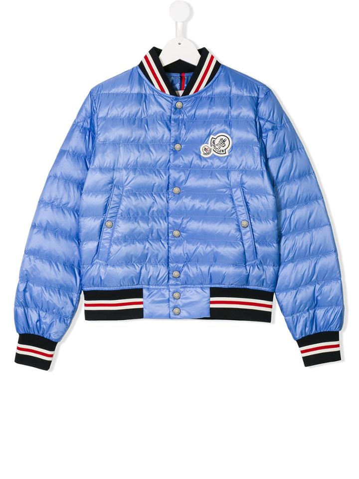 Moncler Kids Striped Detailing Down Jacket - Blue