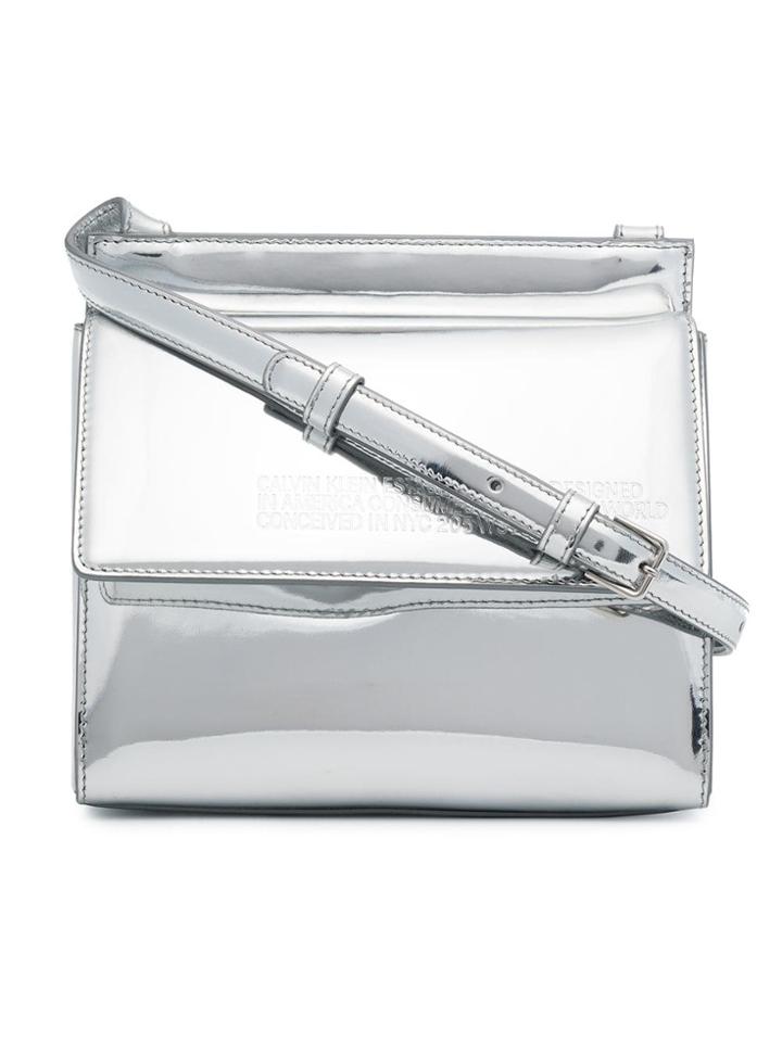 Calvin Klein 205w39nyc Silver Metallic Logo Leather Cross Body Bag -