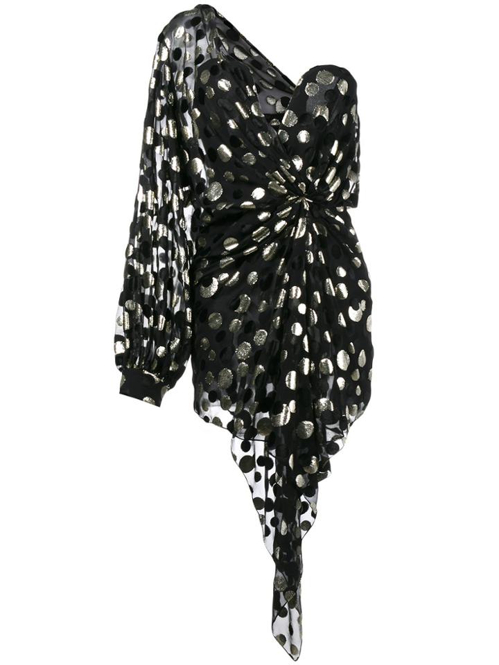 Saint Laurent Polka Dot Draped One-shoulder Dress - Black