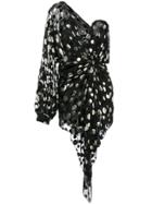 Saint Laurent Polka Dot Draped One-shoulder Dress - Black
