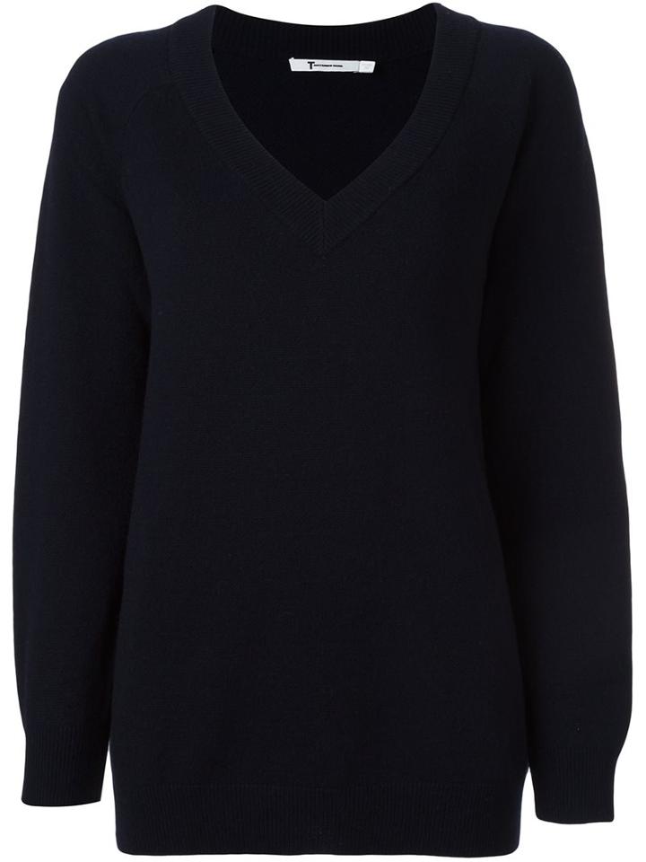 T By Alexander Wang V-neck Jumper, Women's, Size: Small, Blue, Wool/cashmere