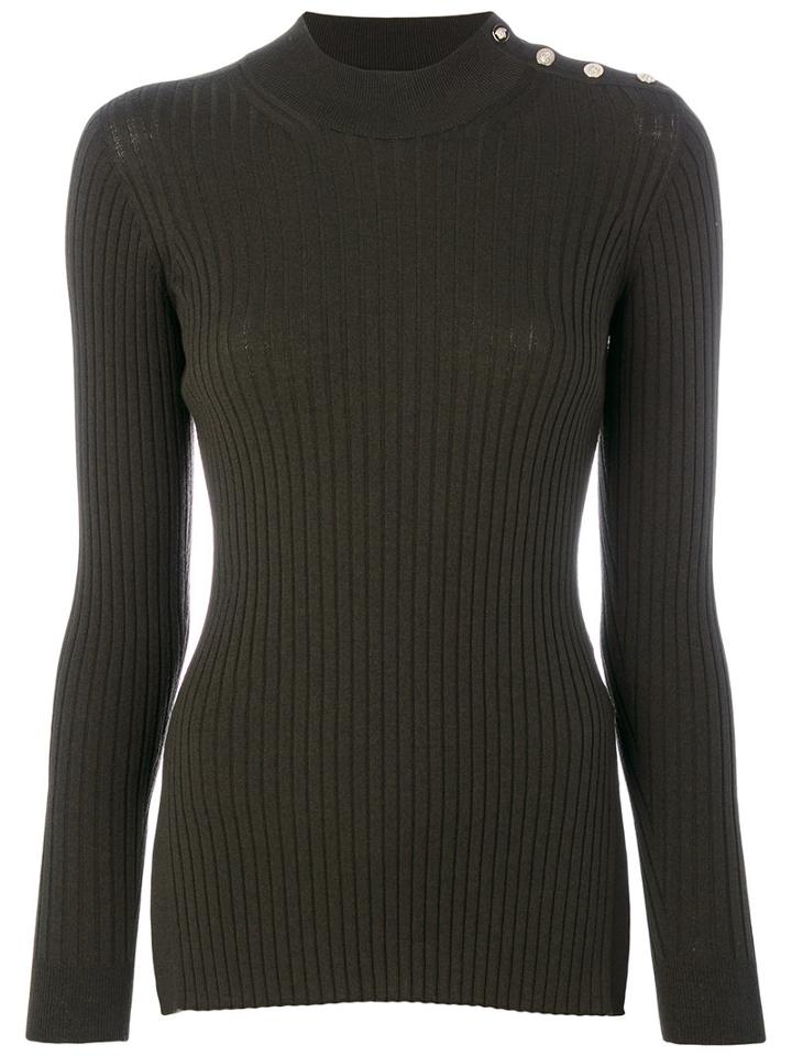 Versace - Ribbed Top - Women - Polyester/wool - 44, Green, Polyester/wool