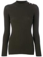 Versace - Ribbed Top - Women - Polyester/wool - 44, Green, Polyester/wool