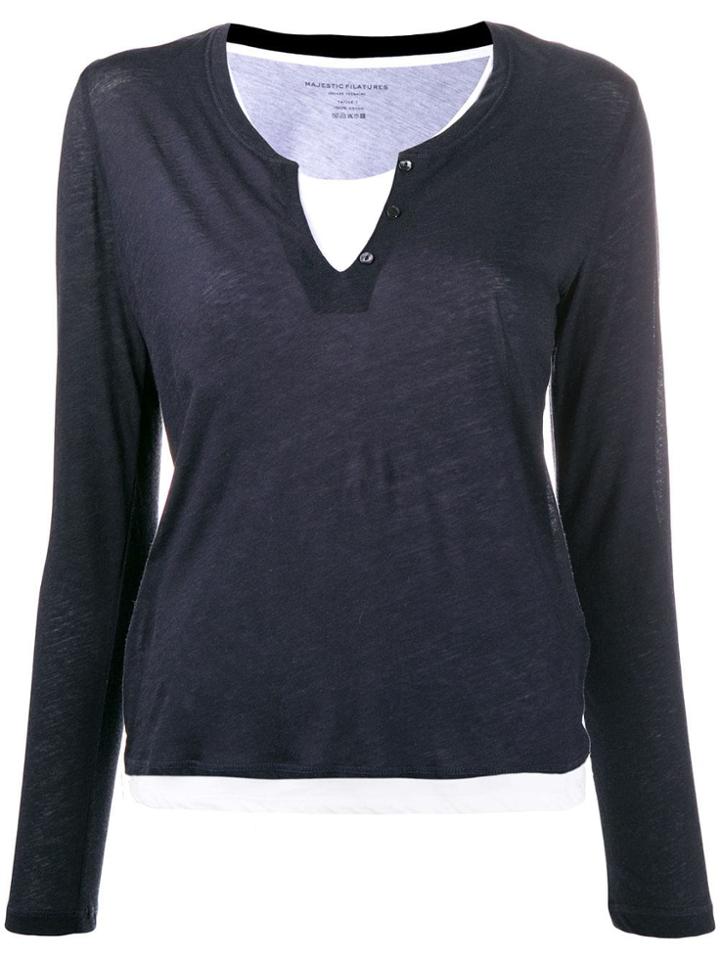 Majestic Filatures Button Detail Knitted Top - Blue