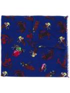 Paul Smith Frog Print, Fringed Scarf, Men's, Blue, Wool