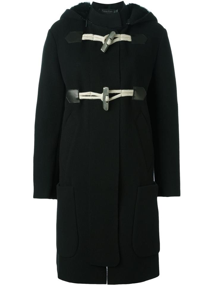 Calvin Klein Collection Oversized Single Breasted Coat, Women's, Size: 38, Black, Lamb Skin/virgin Wool