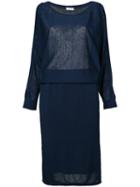 Estnation - Cold Shoulder Cinched Dress - Women - Linen/flax - 38, Blue, Linen/flax