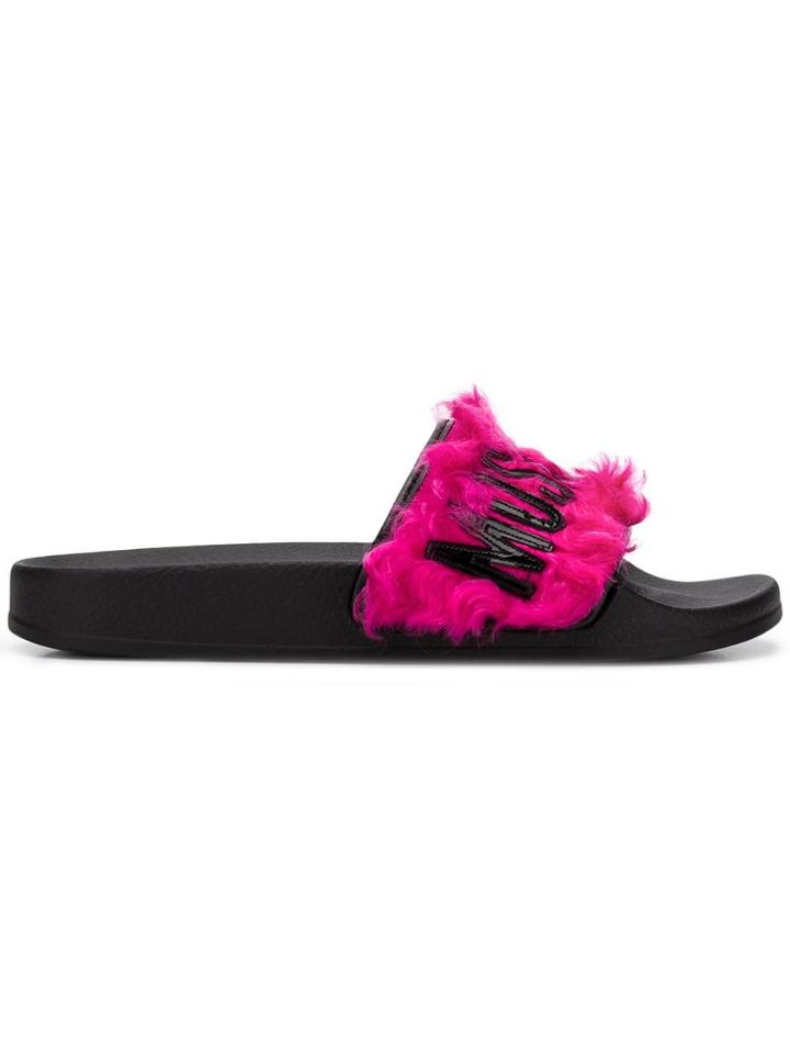 Moschino Logo Pool Slides - Pink & Purple