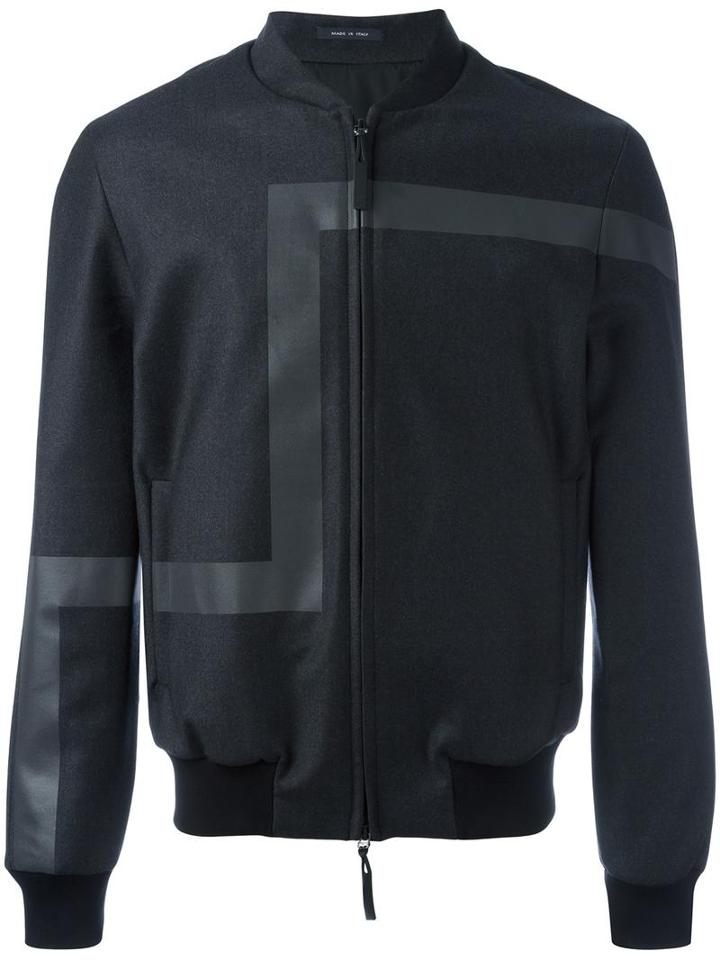 Emporio Armani Geometric Print Bomber Jacket, Men's, Size: 48, Grey, Virgin Wool/polyester/spandex/elastane