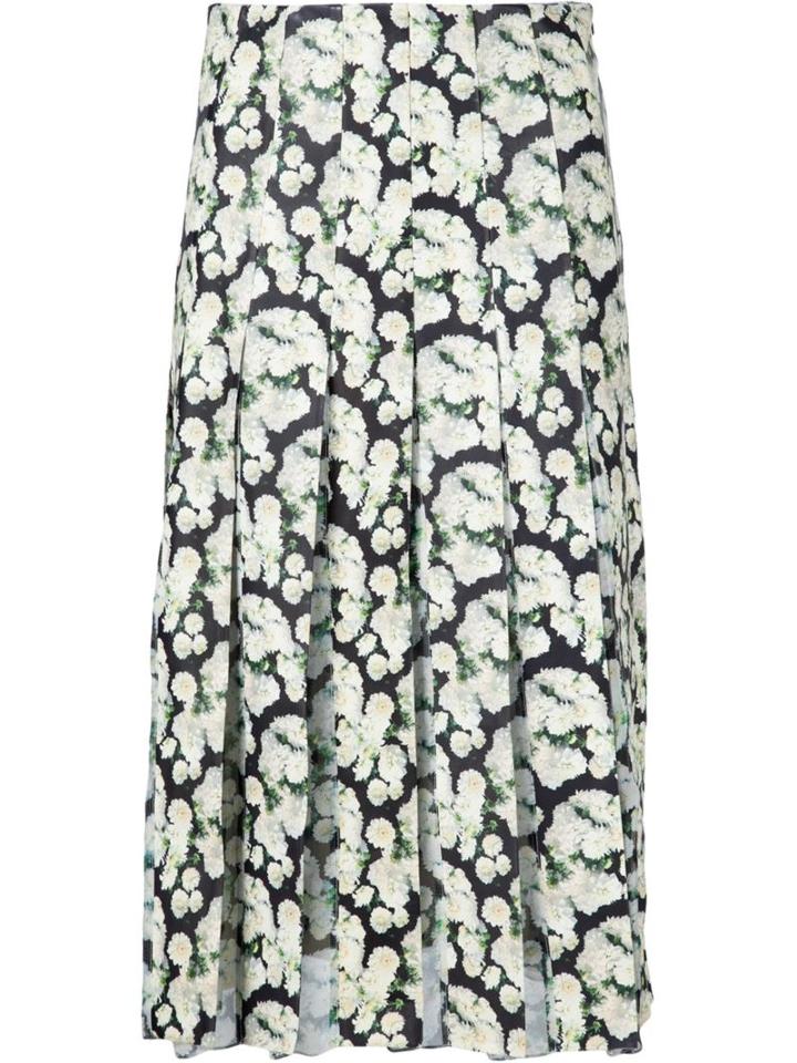 Adam Lippes Floral Print Pleated Skirt, Women's, Size: 2, Silk/leather/polyester