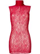 Styland Lace Turtleneck Top - Red