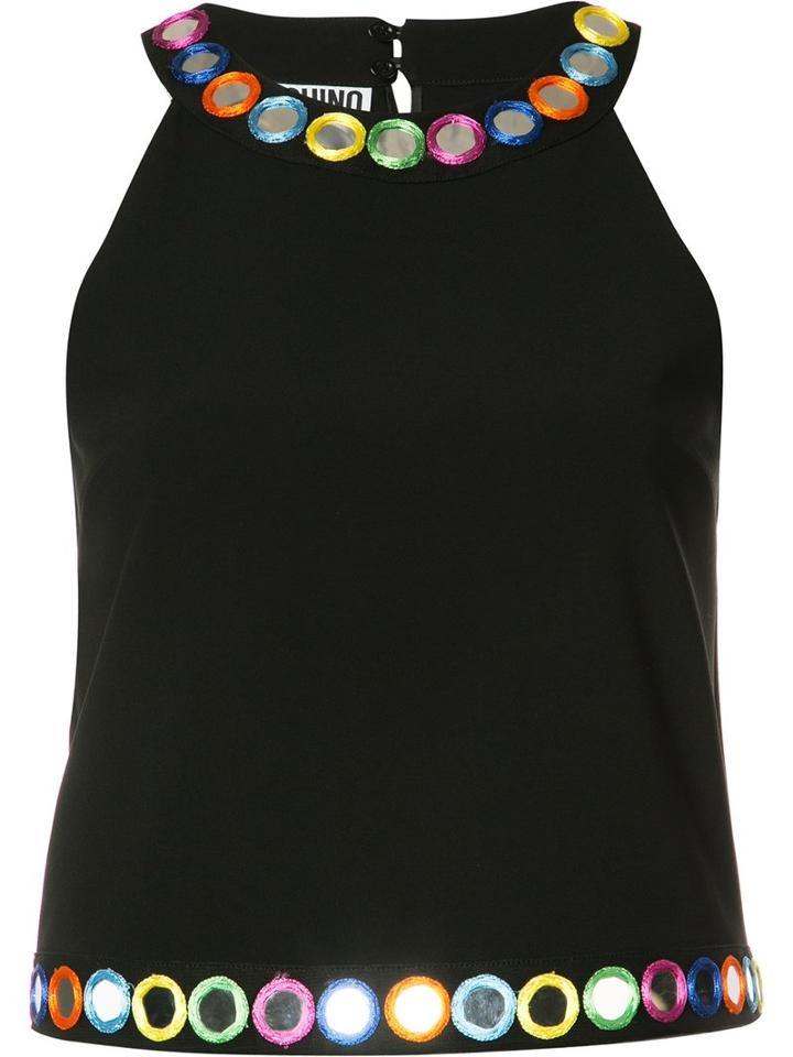 Moschino Mirror Embroidered Top, Women's, Size: 42, Black, Polyester/triacetate