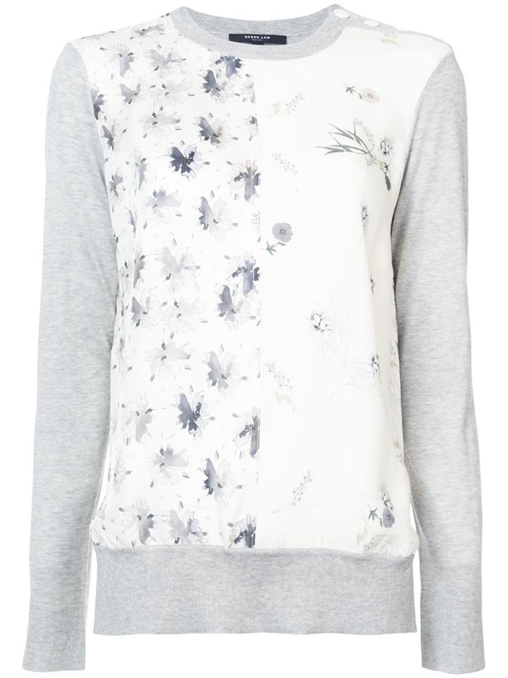 Derek Lam Long Sleeve Mixed Print Crewneck Sweater - White