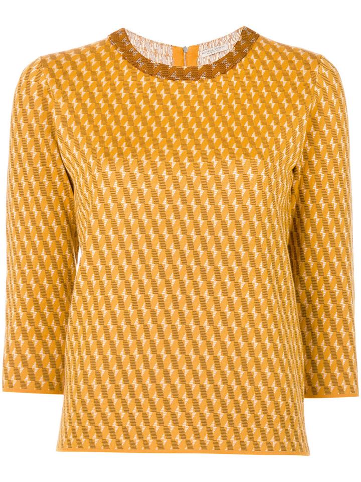 Outsource Images - Intarsia Knit Jumper - Women - Silk/wool - 42, Yellow/orange, Silk/wool