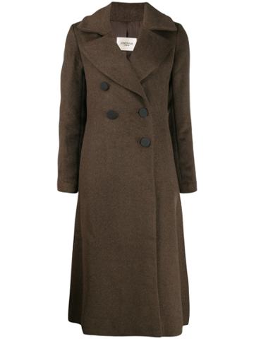 Jovonna Long Double Breasted Coat - Brown