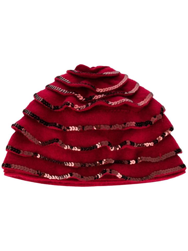 Le Chapeau Sequin Embellished Berret - Red