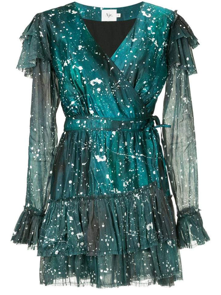 Aje Sorocco Printed Ruffle Dress - Green