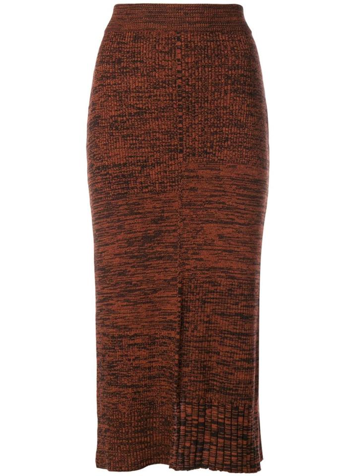 Pringle Of Scotland Knitted Rib Effect Maxi Skirt In Rust Melange -