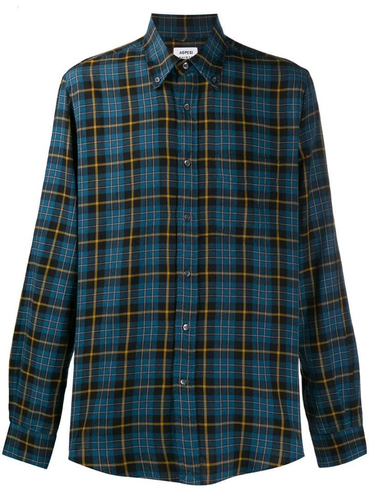 Aspesi Checked Long Sleeved Shirt - Blue