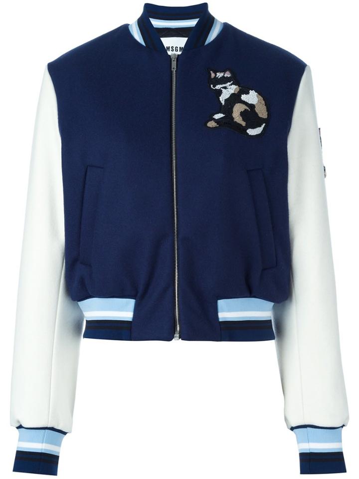 Msgm Striped Detail Bomber Jacket - Blue
