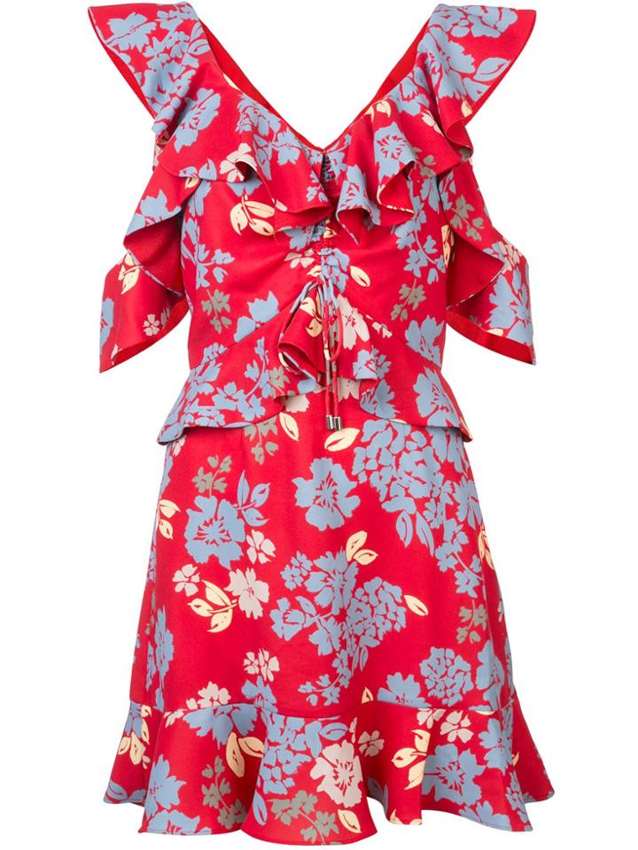 C/meo Floral Ruffled Dress - Red