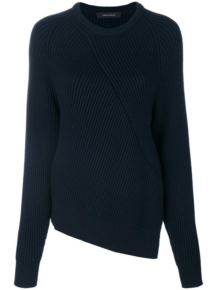 Cédric Charlier Asymmetric Ribbed Jumper - Blue