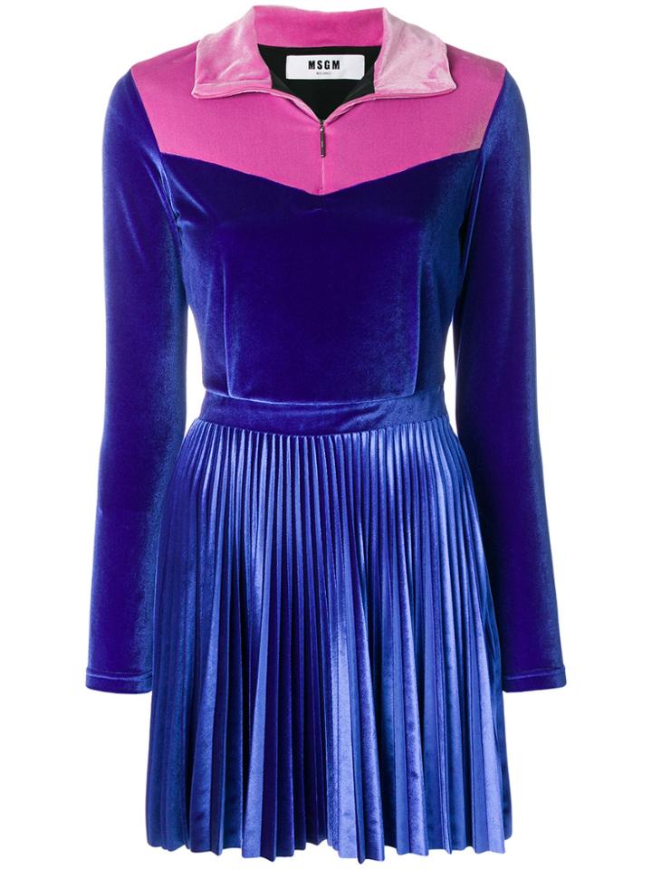 Msgm Pleated Flared Dress - Blue