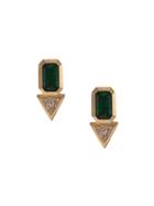 Azlee 18kt Yellow Gold Emerald And Trillion Diamond Studs