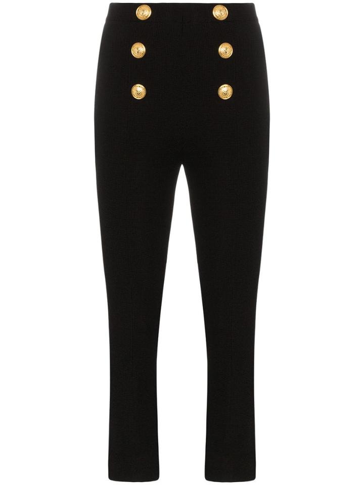Balmain High Waist Button Detail Cropped Flares - Black