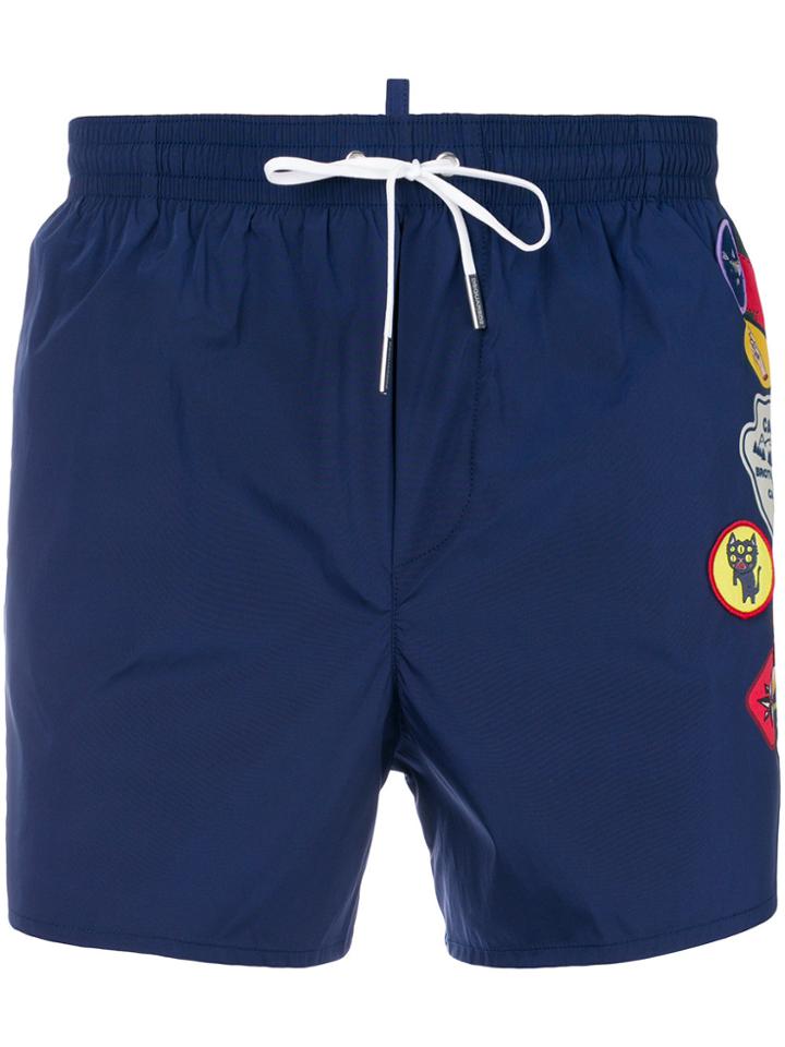 Dsquared2 Embellished Patch Swim Shorts - Blue