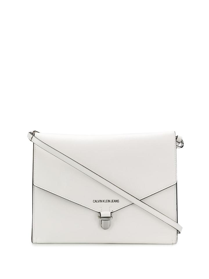 Calvin Klein Jeans Large Logo Print Shoulder Bag - White