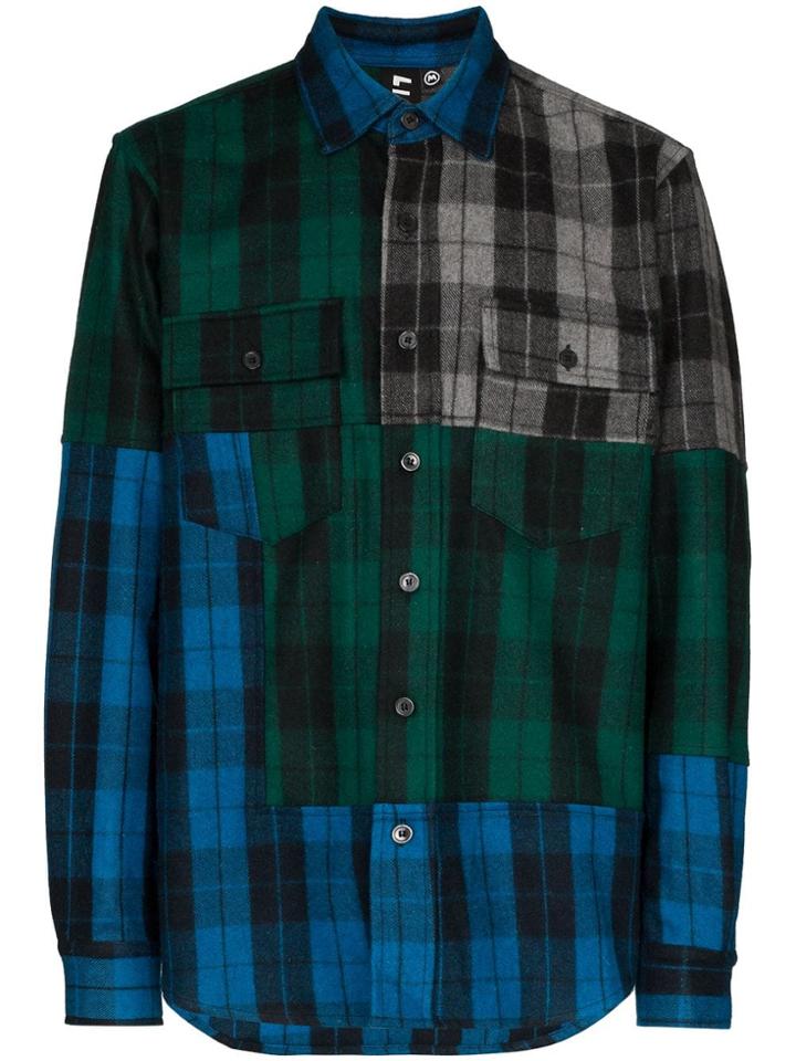 Liam Hodges Panelled Check Oversized Shirt - Blue