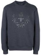 Dolce & Gabbana Crown & Bee Embroidered Sweatshirt, Men's, Size: 52, Grey, Cotton/polyester