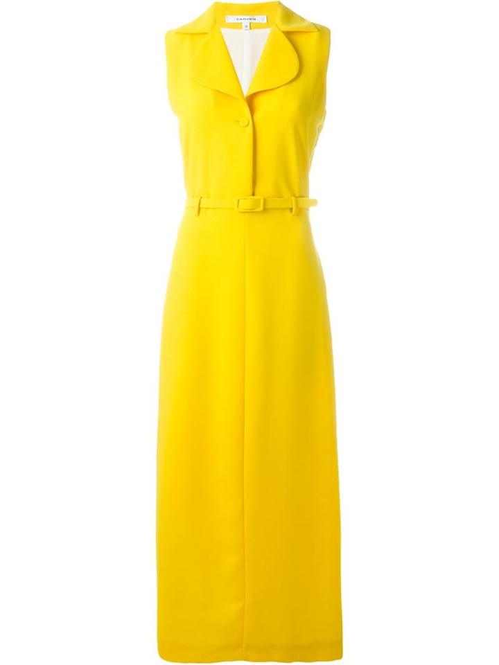 Carven Belted Evening Dress, Women's, Size: 40, Yellow/orange, Polyester/acetate/silk