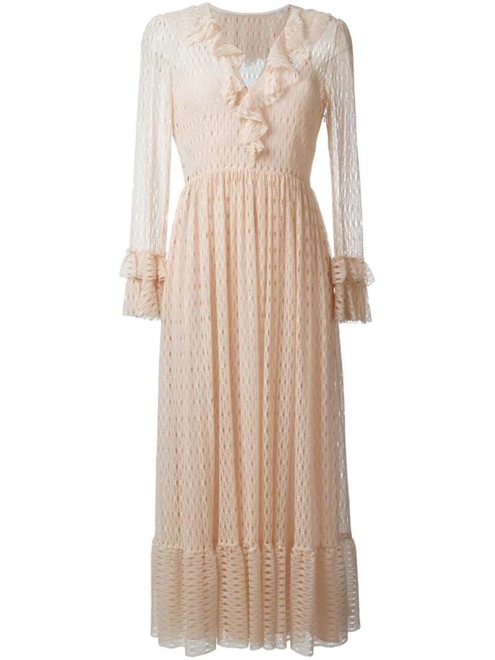 Philosophy Di Lorenzo Serafini Ruffled Neck Lace Dress, Women's, Size: 42, Nude/neutrals, Polyamide/other Fibers/polyester